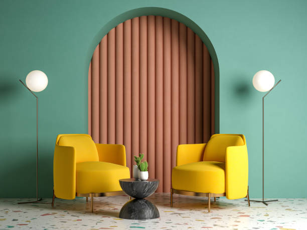 istock Memphis style conceptual interior room 3d illustration 1350703945