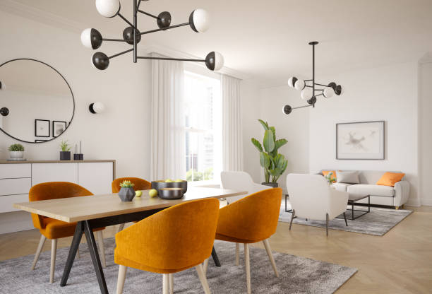 istock Minimalist Interior of modern living room 3D rendering 1350703950