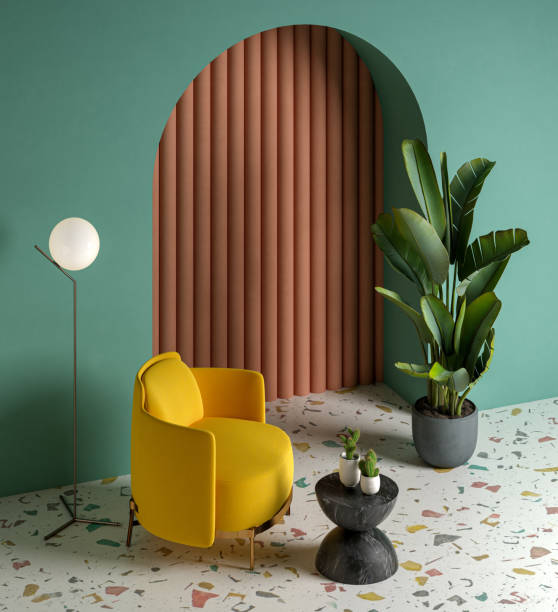 istock Memphis style conceptual interior room 3d illustration 1350704007