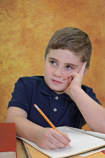 istock Boy Sitting at School Desk 135070451