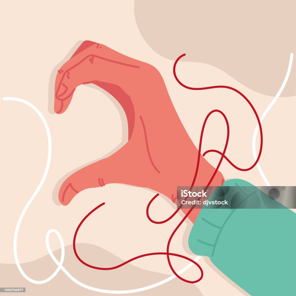 Hand With String Cartoon Red String In Hand Stock Illustration - Download Image Now ...