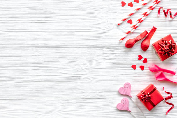 istock Valentines Day or birthday party layout with red decor 1350709368