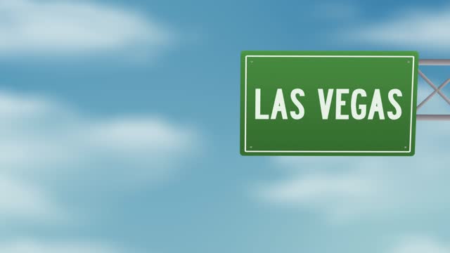 Las Vegas Popular City of Nevada USA road sign over the blue cloudy sky - Stock video