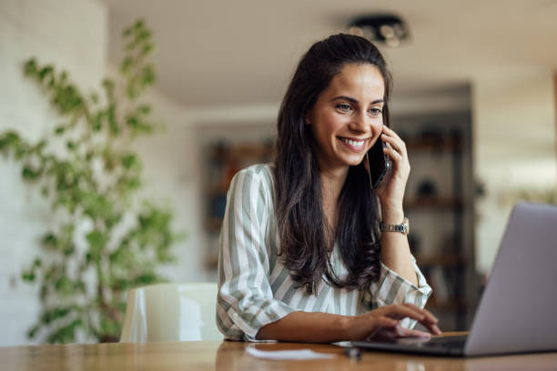 istock Excited caucasian woman, working from home office 1350713437