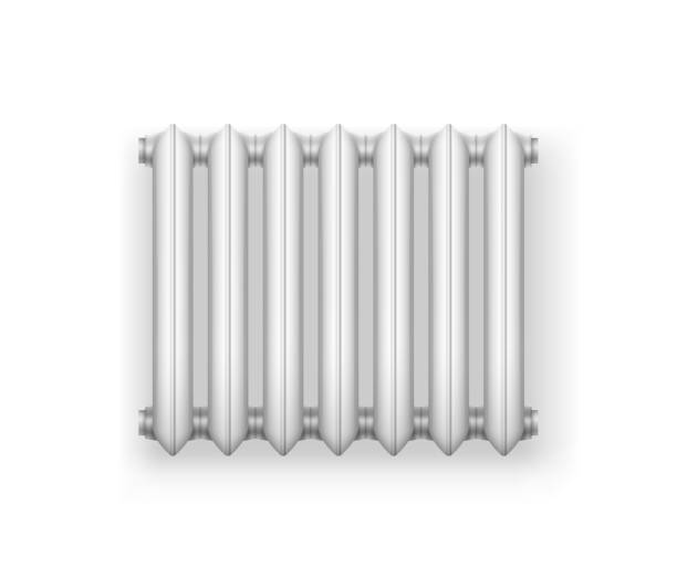 stockillustraties, clipart, cartoons en iconen met iron radiator for central heating system. white realistic metal heater, steel panel device for home - central heating