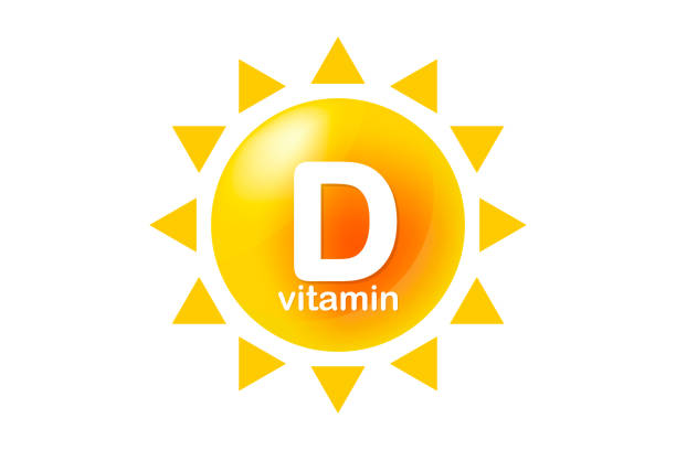 Vitamin D icon with sun. Vitamin D3 yellow shining capsule. Beauty, nutrition skin care, pharmacy, diet. Vector illustration Vitamin D icon with sun. Vitamin D3 yellow shining capsule. Beauty, nutrition skin care, pharmacy, diet. Vector illustration magnesium deficiency stock illustrations
