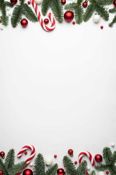 istock White background with holiday frame and Christmas balls, for design 1350717368