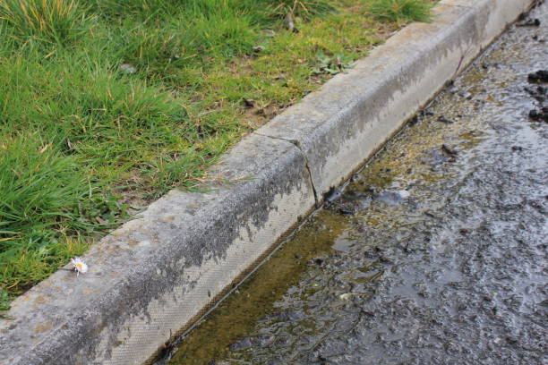 istock Roadside kerb in wet weather 1350717929