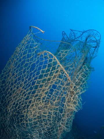 A fishing net abandoned on the seabed in Calp, Valencian Community, Spain