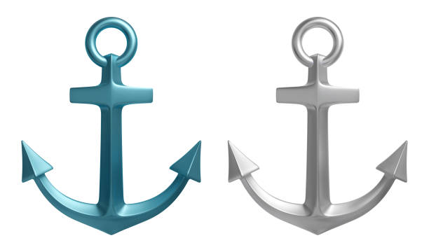 ilustraciones, imágenes clip art, dibujos animados e iconos de stock de desenfoque realista y juego de anclaje de color metálico. ilustración vectorial. - anchor harbor vector symbol