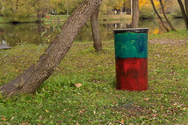 istock Barrel nature environment autumn container garbage rubbish, environmental. Gardening danger grunge, rural plastic 1350724746