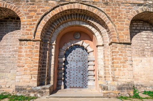 Siresa Romanesque monastery of San Pedro church in Valle de Hecho of Huesca in Aragon Pyrenees of Spain.