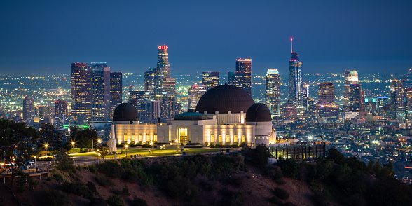 Griffith Observatory and Los Angeles city skyline at night, California