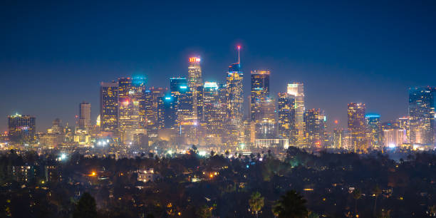 istock Los Angeles city skyline at night 1350726874