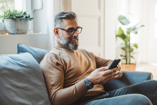 Mature man at home for Christmas