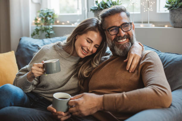 istock Mature couple at home for Christmas 1350728073
