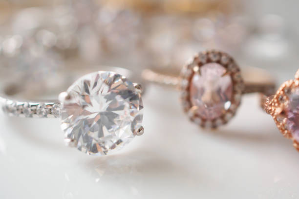 istock Beautiful diamond rings jewelry on white background 1350730476