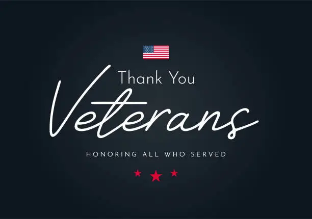 Vector illustration of Thank You Veterans. Honoring all who served. Vector