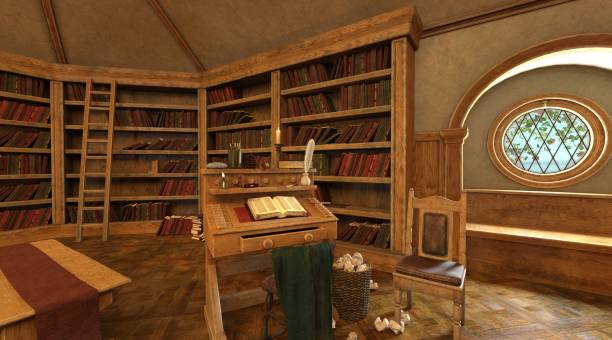 istock Old library vintage interior 3d illustration 1350737088