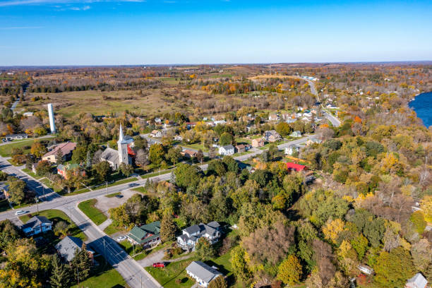 istock Aerial townscape and Trent River, Hastings, Canada 1350738534