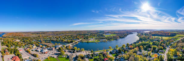 istock Aerial townscape and Trent River, Hastings, Canada 1350738652