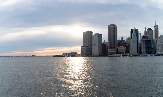 View on Manhattan Downtown, New York City, USA, across the East River in the early evening