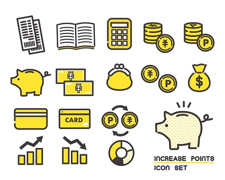 Vector illustration material / icon / economy / business related to savings and household budget such as household account book and piggy bank