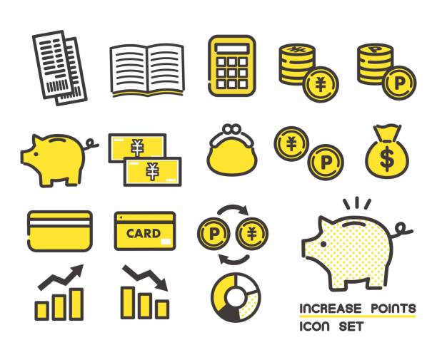 vector illustration material / icon / economy / business related to savings and household budget such as household account book and piggy bank - 削減 插圖 幅插畫檔、美工圖案、卡通及圖標