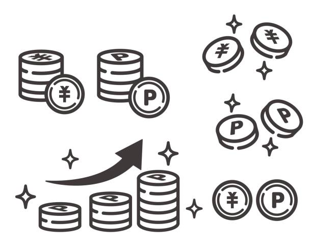 ilustraciones, imágenes clip art, dibujos animados e iconos de stock de material de ilustración vectorial de monedas de puntos y monedas / actividad poi / icono / moneda - japanese currency shiny finance horizontal