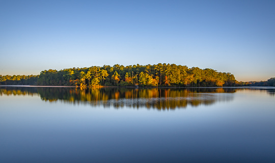 Scenic view of lake rim, Fayetteville, North Carolina at sunrise.