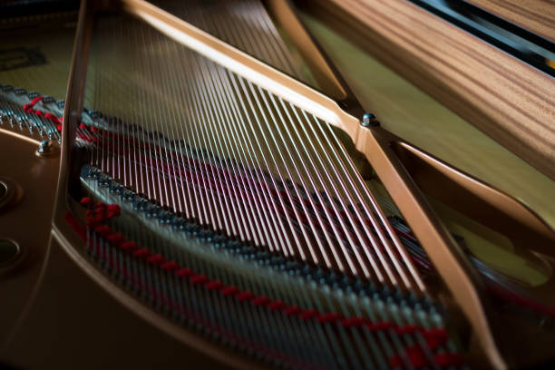 istock Inside grand piano background, strings in side grand piano 1350754452