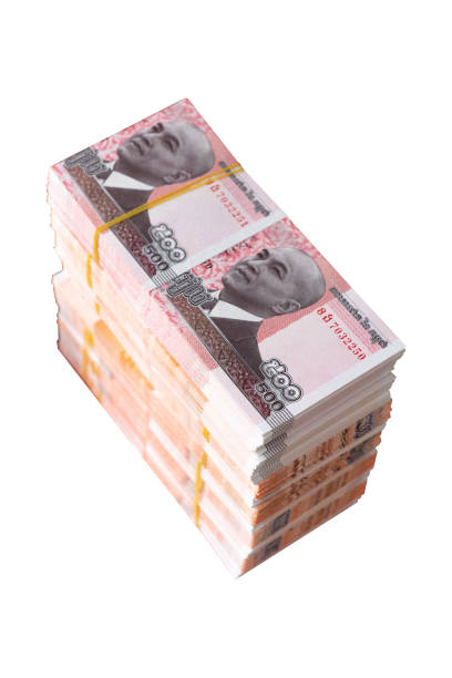 istock Cambodian small bills for make merit isolated on white 1350755491