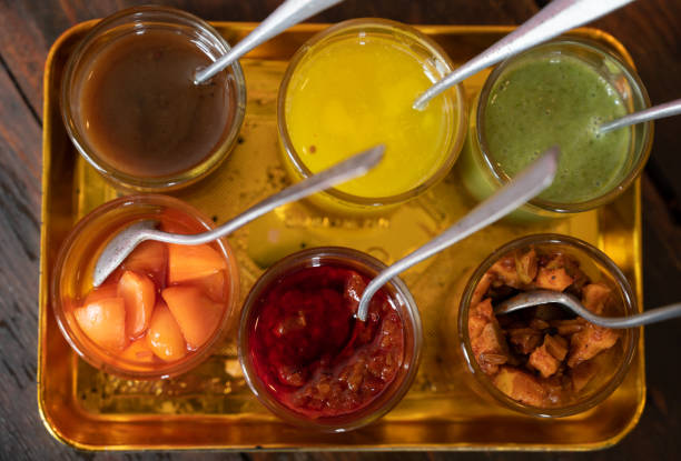 istock Top view of various Indian seasoning sauces. 1350756331