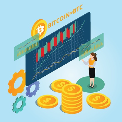 Investing in Bitcoin 3d isometric vector illustration concept for banner, website, landing page, ads, flyer template