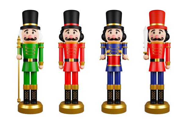 istock Collection christmas nutcracker toy soldier traditional figurine isolated on white background with clipping path included. 3d rendering 1350762573