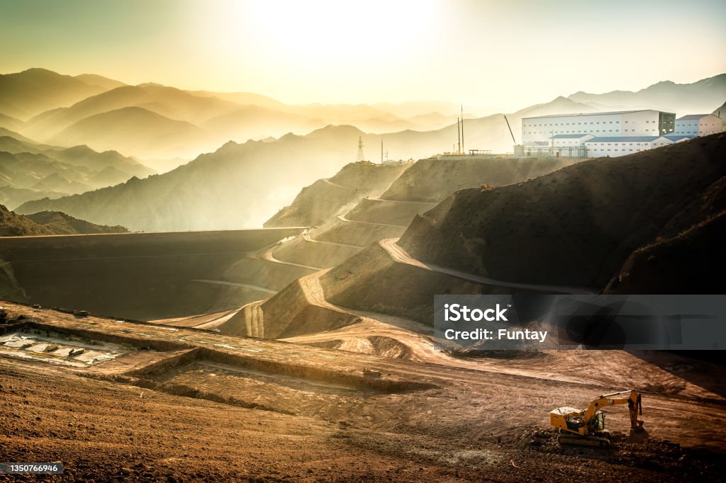 View of the mining industrial plant on the mountain. Mining - Natural Resources Stock Photo