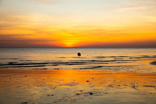 No body on Bangsean Beach during lockdown from Corona virus disease situation, beautiful outdoor during sunset