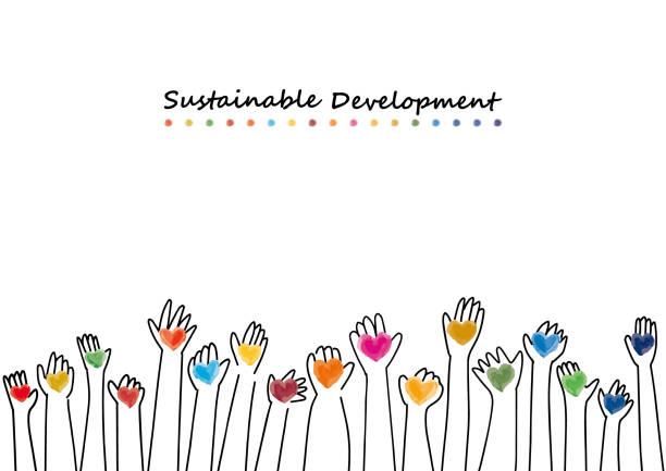 Sustainable Development image hands and hearts CMYK illustration Sustainable Development image hands and hearts CMYK illustration multicultural children stock illustrations