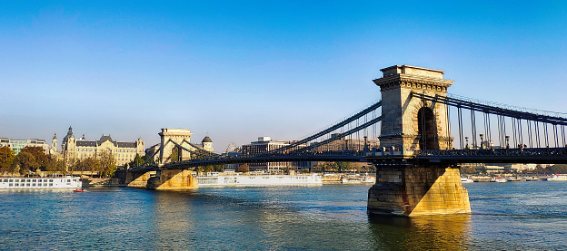 Panoramic view of Chain Bridge in Budapest city, Hungary