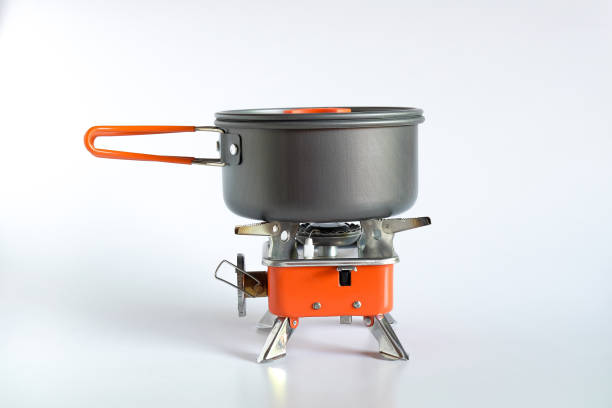 istock Camping pot on stove for cooking outdoor. 1350772305