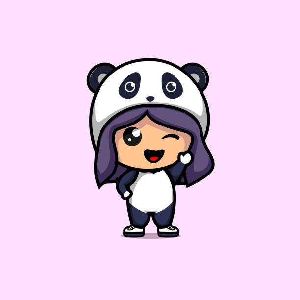 ilustrações de stock, clip art, desenhos animados e ícones de cute girl wearing panda cosplay vector design - cosplay