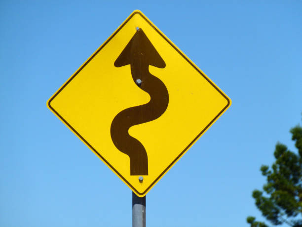 istock Winding road warning sign 1350774279