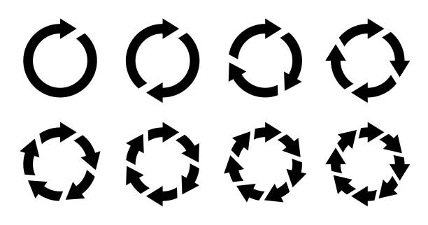 Circle arrows Set of black vector arrows. Circle infographic. Rotating elements with 1, 2, 3, 4, 5, 6, 7, 8 steps cycle vehicle stock illustrations