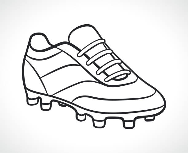ilustrações, clipart, desenhos animados e ícones de sapato de futebol preto e branco - calçado com pitões