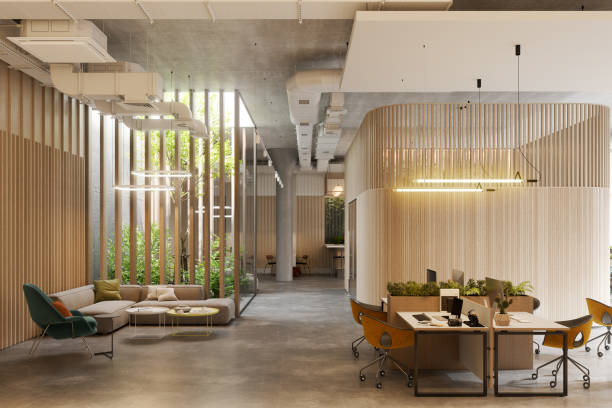 istock Interior of open space office in 3d 1350784650