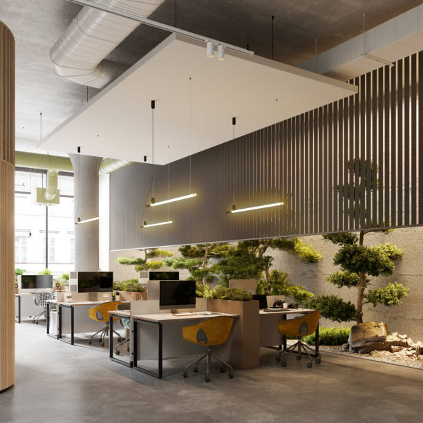 istock 3d image of eco-friendly work space in creative office 1350785224