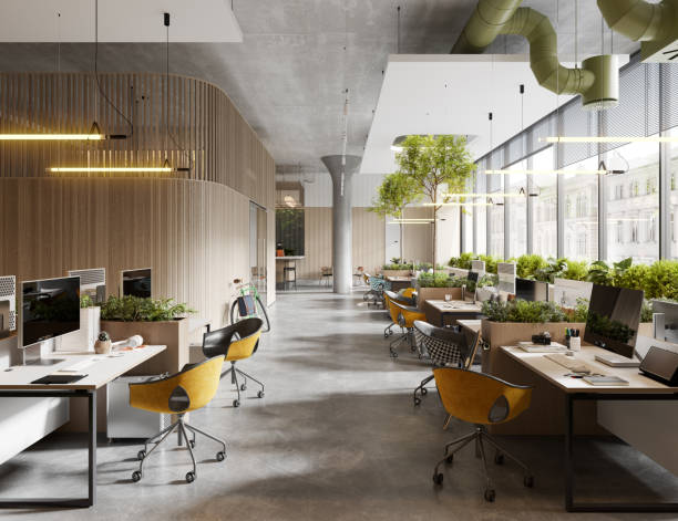 istock 3d image of sustainable and environmentally friendly office 1350785235