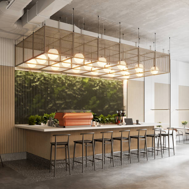istock Computer generated image of interior of office cafe shop 1350785289