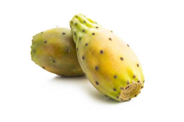 Raw prickly pears. Opuntia or indian fig cactus isolated on white background.