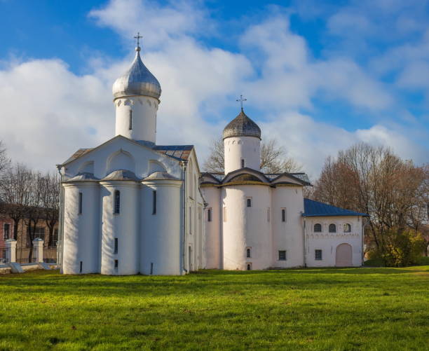 Orthodox ancient temple in Velikiy Novgorod. Russia.